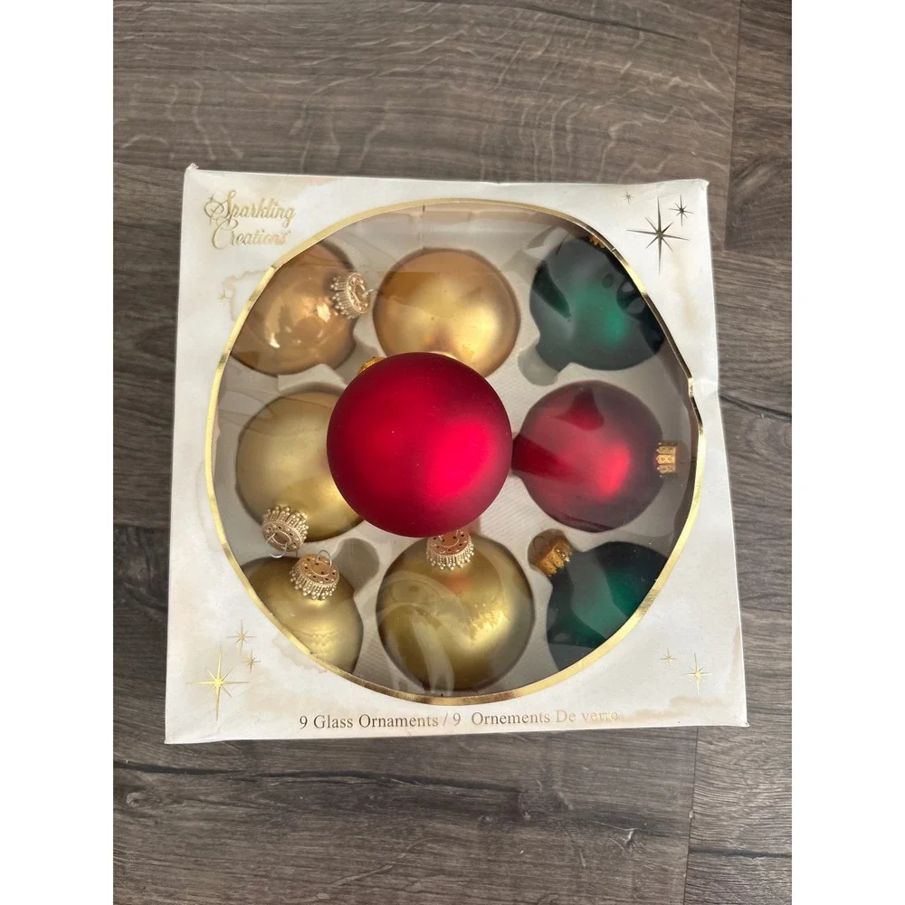 Vintage Sparkling Creations Glass Ball Ornaments 9 Count assorted colors
